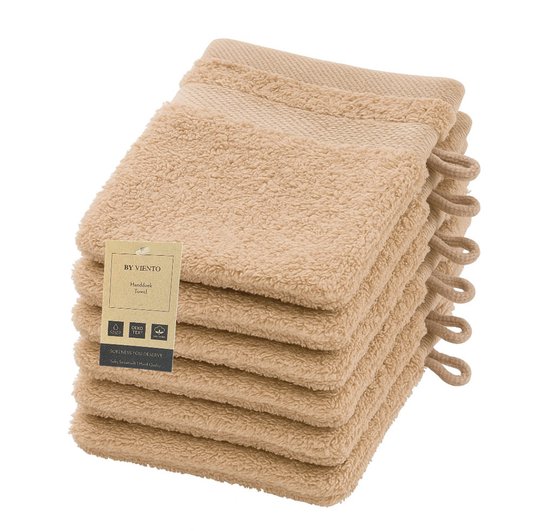 Débarbouillettes de Luxe ByViento – Set de 6 – 15 x 21 cm – Beige – Qualité hôtelière – 100 % Katoen – 600 g/m²