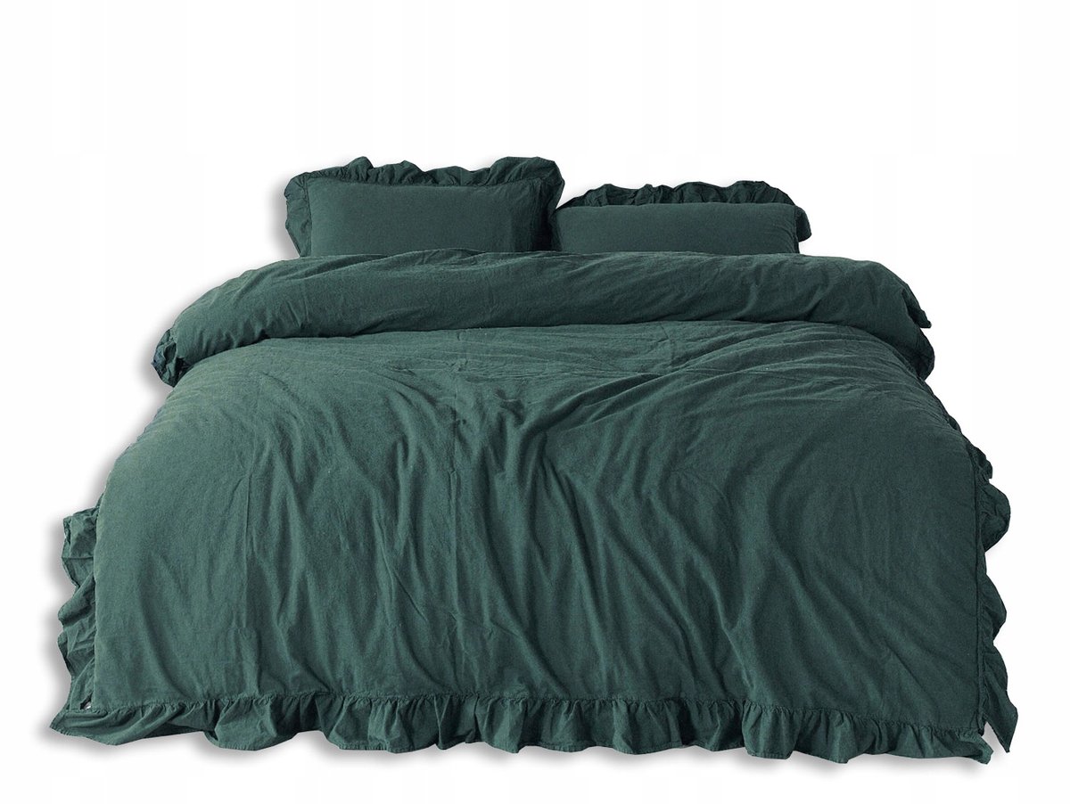 Groen Katoenen Dekbedovertrek 160x200 met Ruches - Luxe en Comfort