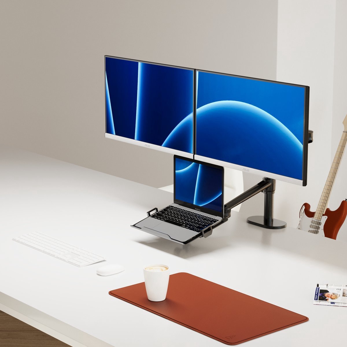 Alberenz Dubbele Monitor Arm met Laptop Standaard zwart thumbnail 3