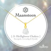 Bixorp Maansteen Hartje Ketting - Goud Verguld S925 Zilver + Edelsteen Hanger - Spirituele Chakra Ketting met Cadeau Kaartje - 45cm + 5cm verstelbaar