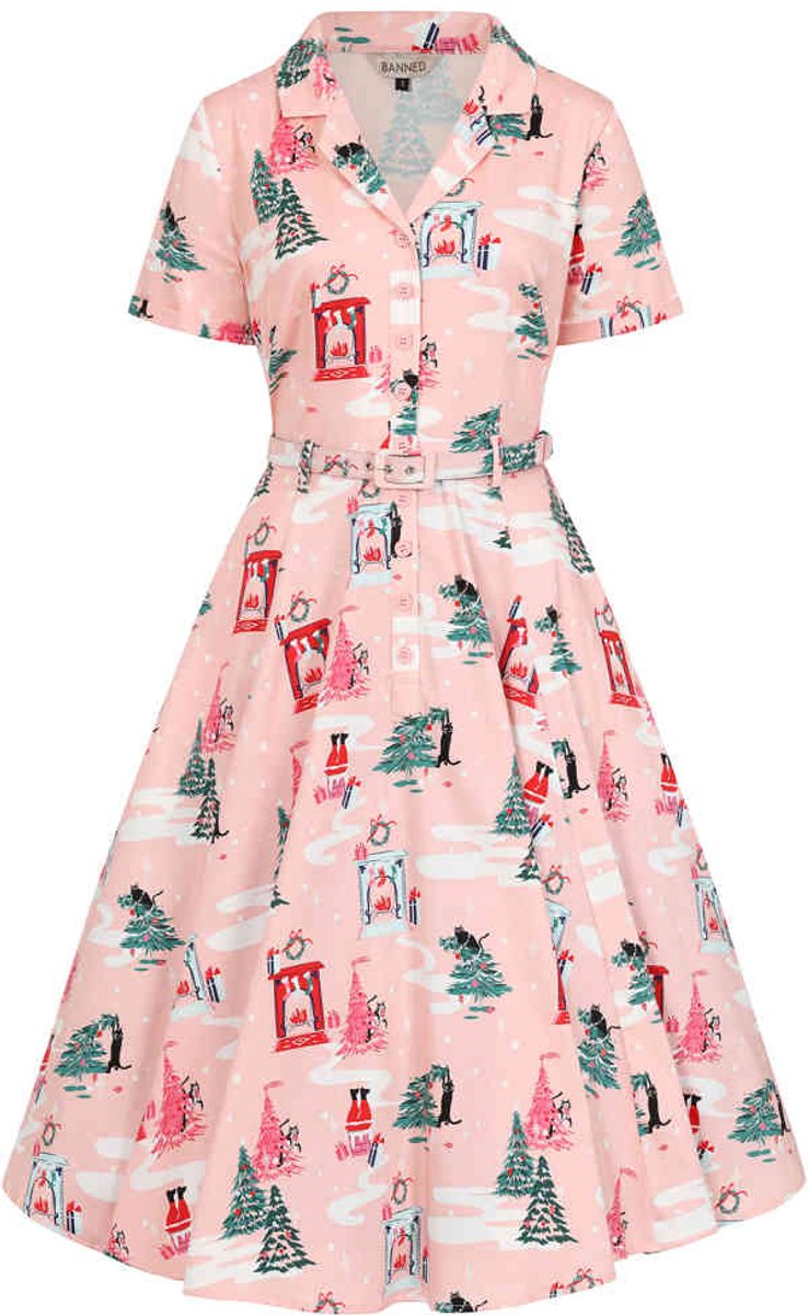 Banned - Bella Puuurfect Christmas Swing Flare jurk - L - Roze