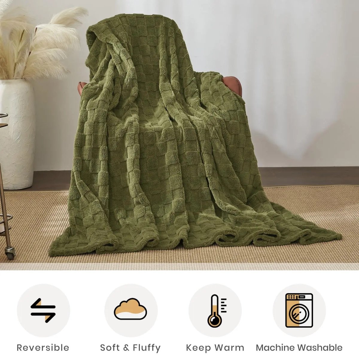Aafinity plaid - Kleed - Deken - Bank Deken - Deken algemeen - Zacht en Donzig - wasbaar in de wasmachine - Groen - 130 cm x 150 cm — cadeau in Wonen & Interieur - foto 6