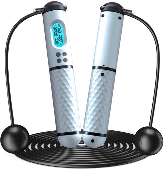 Draadloos Springtouw - Cordless - Met Teller - Gewichtloos Springen - Voor Volwassenen en Kinderen - Calorieën Verbranding - HD Scherm - Antislip Handvat - Binnen en Buiten Training - Wit