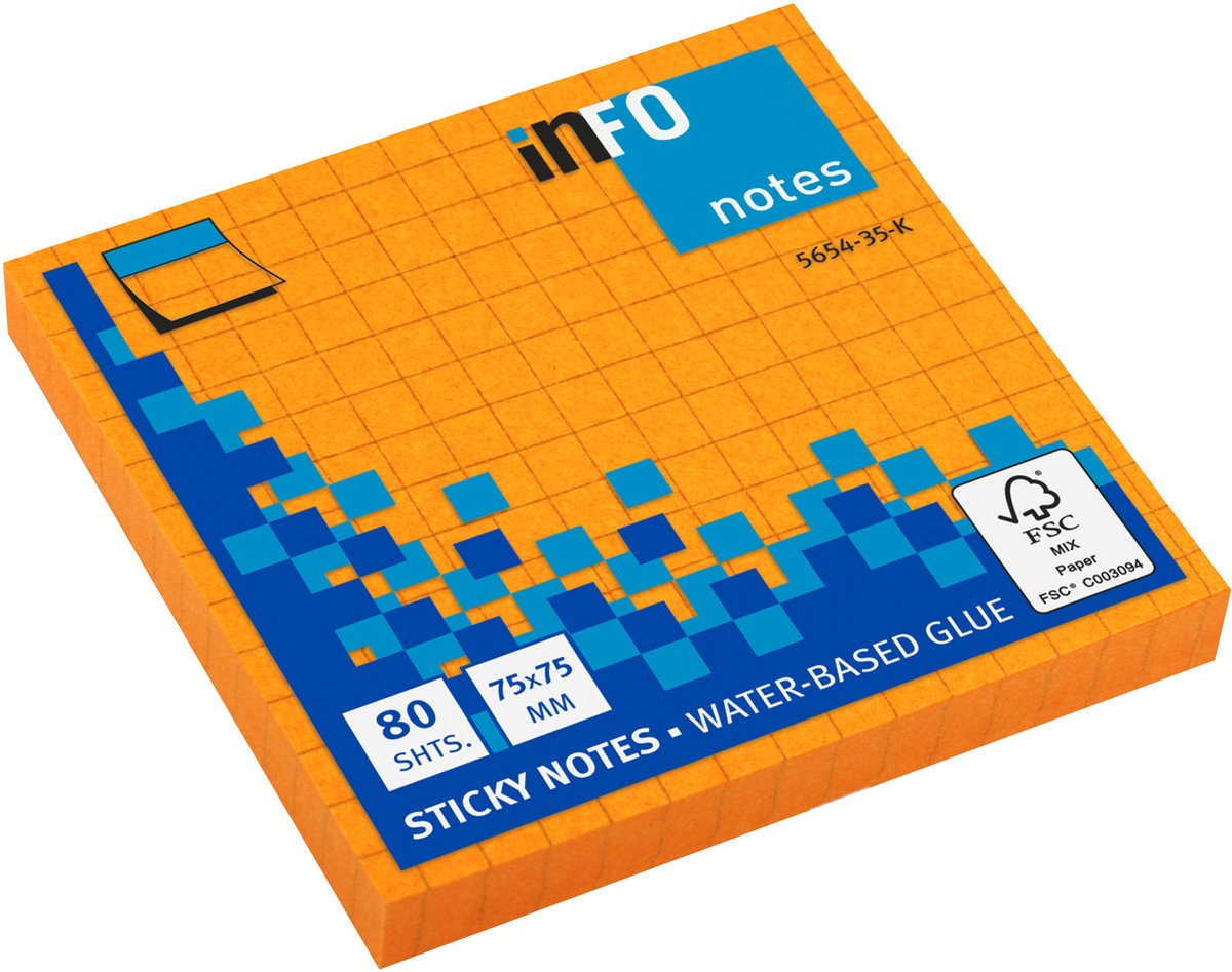 Info sticky notes - Brilliant - 80 vel - 75x75mm - geruit - oranje - IN-5654-35-K
