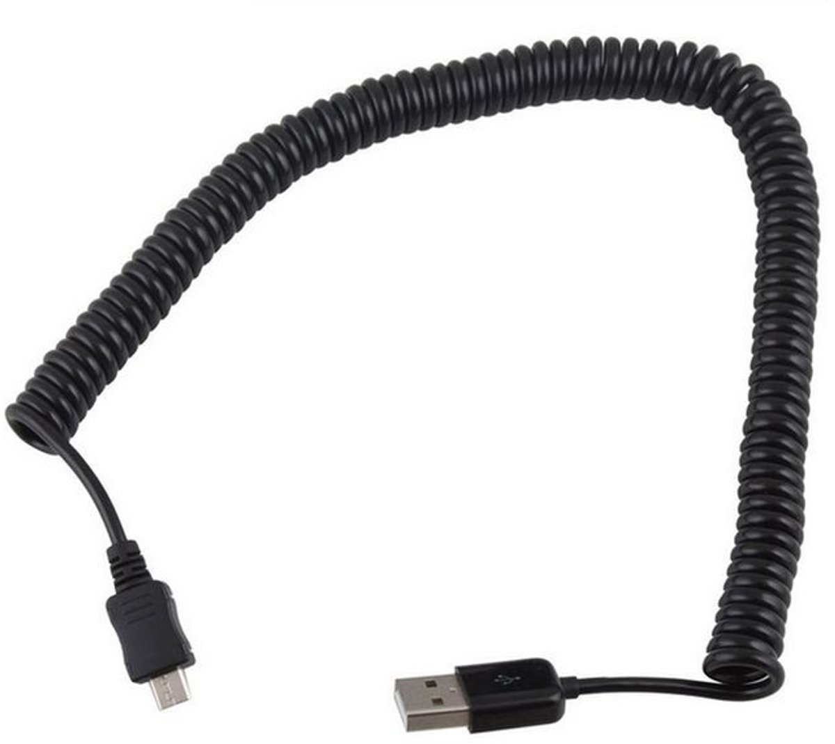 Spiraalkabel USB naar Micro USB - 30-300cm - Zwart
