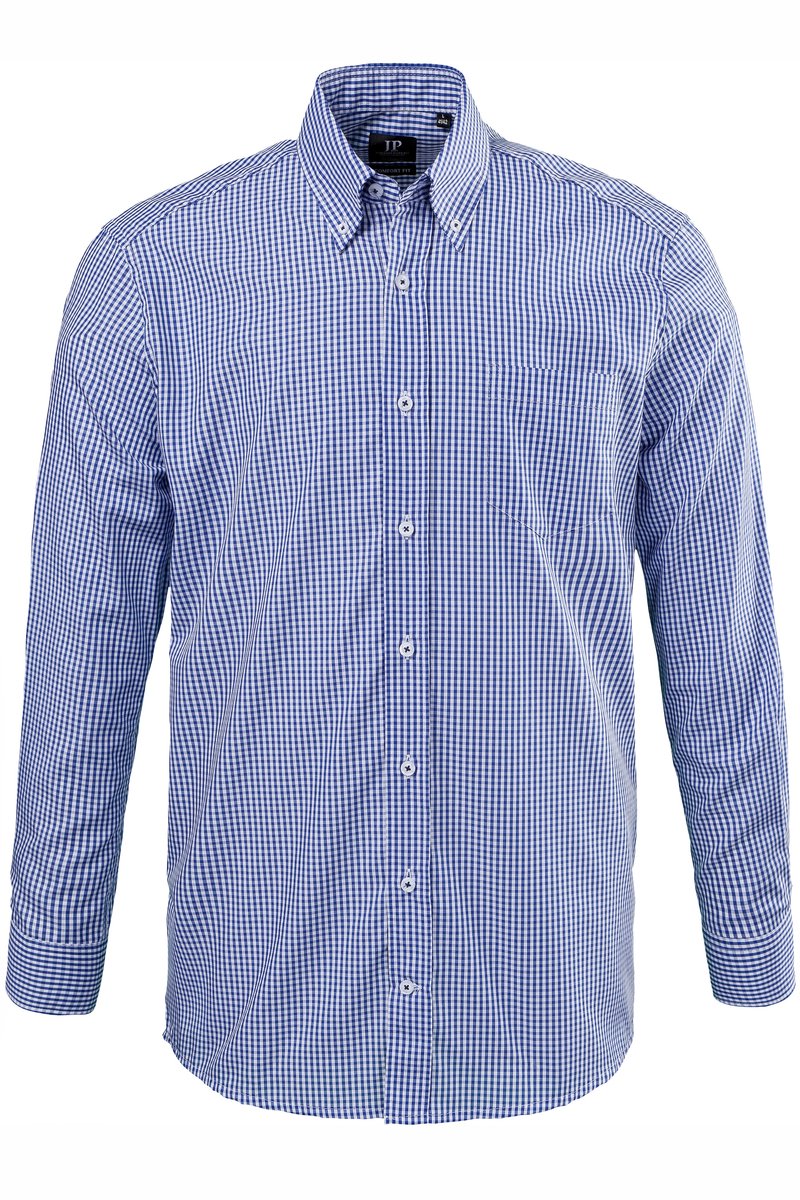 JP 1880 - Heren - Overhemd business vichy-ruit Comfort Fit EasyCare - Lichtblauw - Maat L