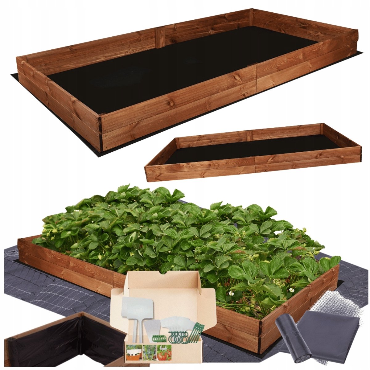Houten plantenbak 200x120 cm - Tuinieren met gratis accessoires