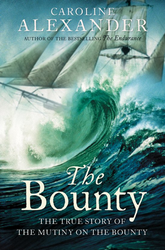 Livre "The Bounty" avec un voilier en arrière-plan et une grosse vague.