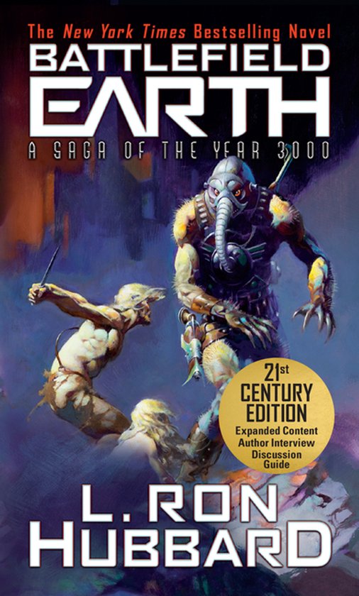 Boekomslag van Battlefield Earth door L. Ron Hubbard. Een nieuw-verkochte roman van The New York Times.