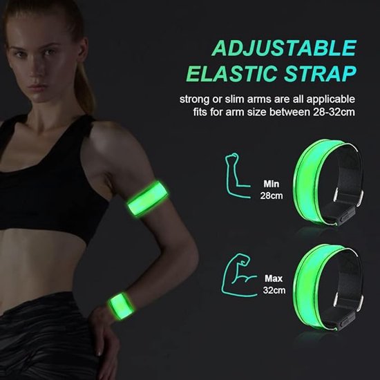 Siècle des Lumières de course - Lot de 2 - Bracelet de marche pour tapis roulant - Bracelet de sport - Rechargeable - Bracelet LED- LED - Lumière réfléchissante pour la course - Convient pour la Course à pied et le Vélo - Vert