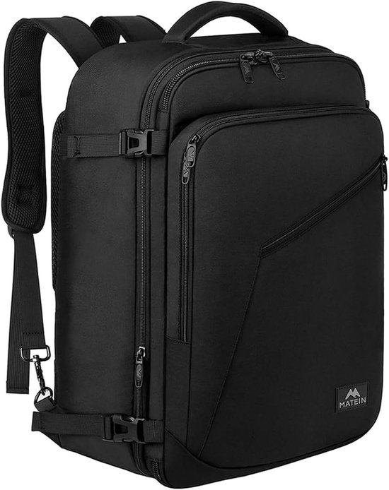 Sac à dos de bagage de cabine Matein 40x30x20 cm pour avion – Sac à dos de cabine taille Ryanair 30L, sac à dos de voyage extensible unisexe, convient pour KLM, Transavia & easyJet, sac à dos de voyage pour Business & voyage, Zwart