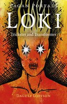 Couverture du livre 'Loki: Trickster et Transformer' avec une image d'un visage aux yeux éblouissants et aux dents visibles, et le texte 'Pagan Portals Loki' en haut.