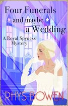 Boekcover 'Four Funerals and Maybe a Wedding', met een bruid in trouwjurk en sluier, achtergrond van een kathedraal.