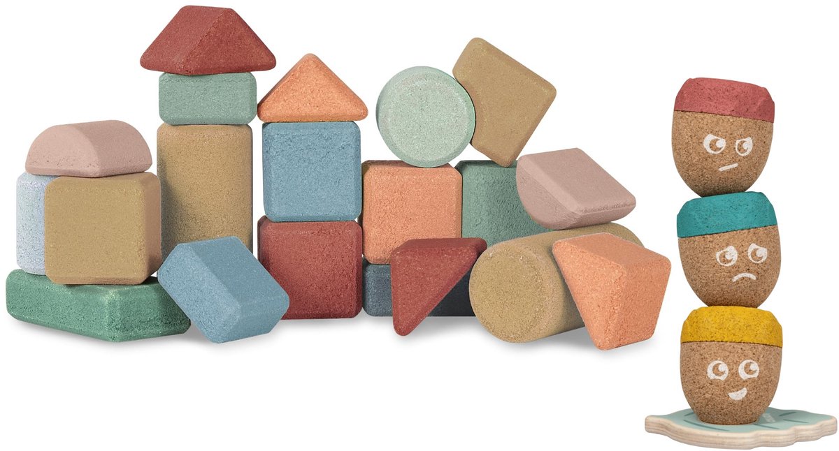 KORKO - Set van 1 doos met 20 bouwstenen met 1 set Cork Stacking Emotions voor peuters - Vanaf 18 maanden