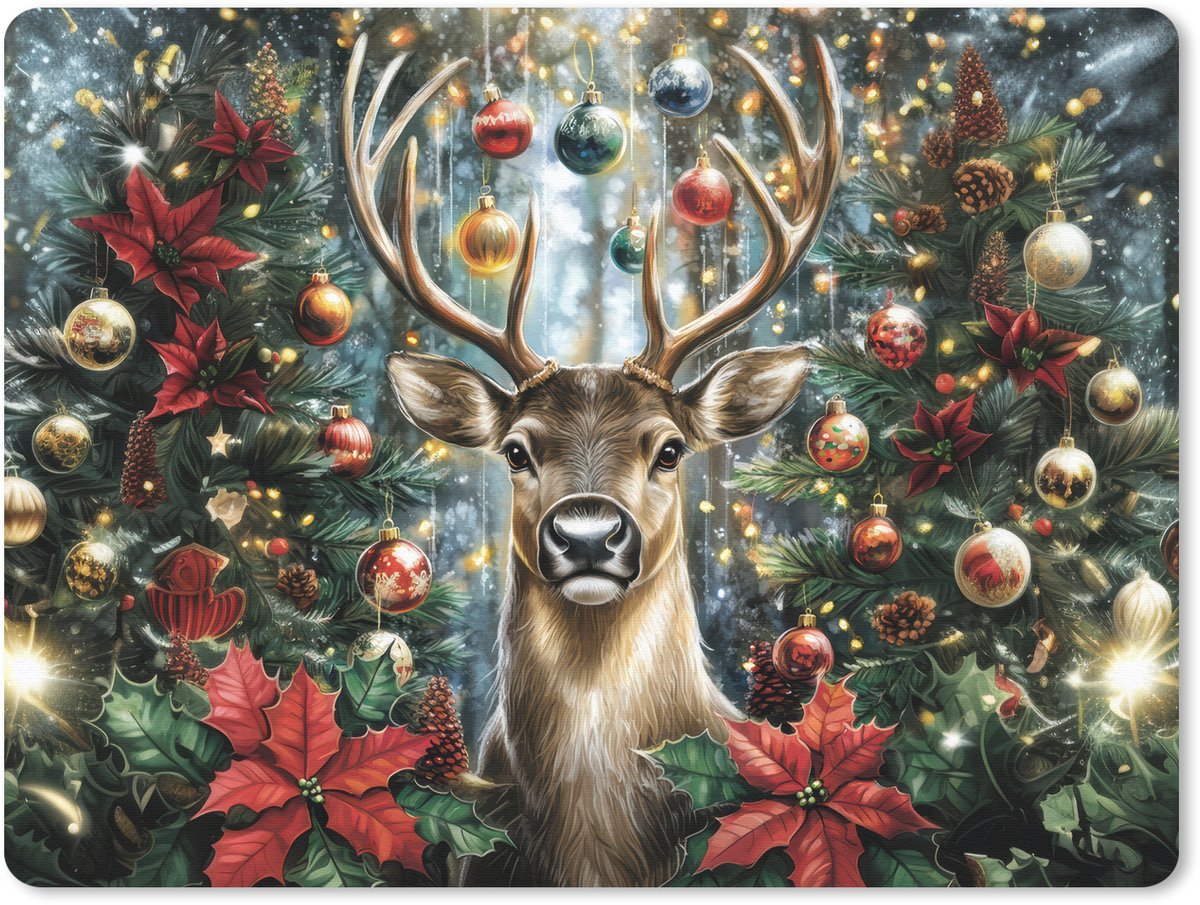 Muismat 23x19 cm - Mousepad Kerstfeest - Dennenbos - Rood - Muismatten