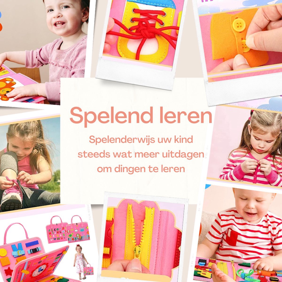 WoodyDoody Motoriek Mappen 2 Stuks Combinatie Voordeel Set Jongen en Meisje - Busy Board - Montessori Speelgoed Leren Veter Strikken - Educatieve Puzzel 3 jaar - Activiteitenbord - 26 Vaardigheden - Sensorisch Speelgoed - Educatief Spel — afbeelding 2