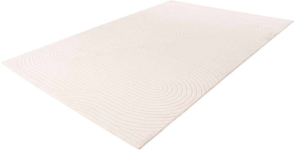 Batucci Napoli Vloerkleed - Japandi Stijl - 3D Golven Tapijt - Zand Wit - Modern en Onderhoudsvriendelijk - Luxe Uitstraling