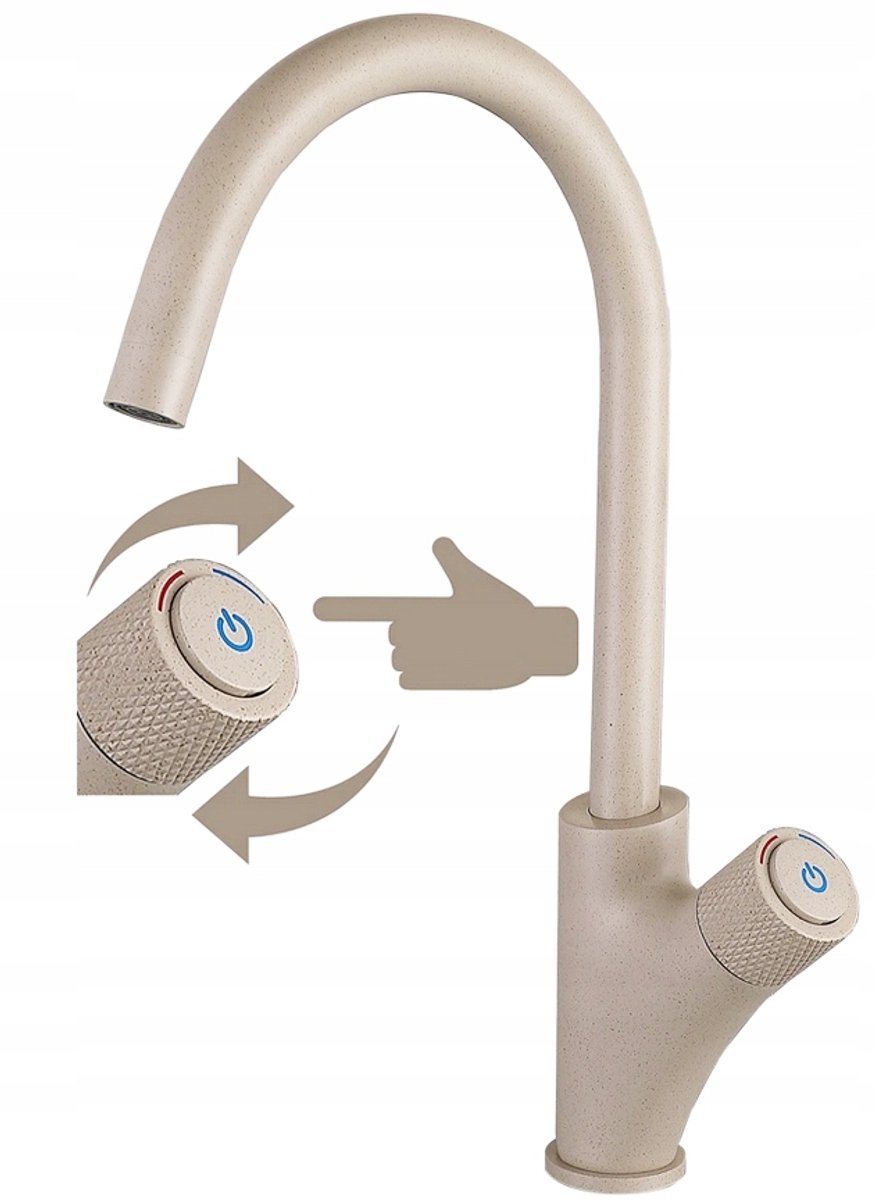 Beige Keukenmengkraan PRESS ON-OFF - Messing, Draaibaar