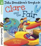 Boekillustratie van kinderen in een kermisattractie met de titel 'Clare and the Fair'.