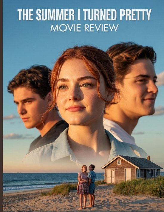Couverture du film 'The Summer I Turned Pretty', montrant trois jeunes sur la plage. Une femme est au centre, avec deux hommes derrière elle. En bas, deux jeunes se tiennent devant une petite maison.