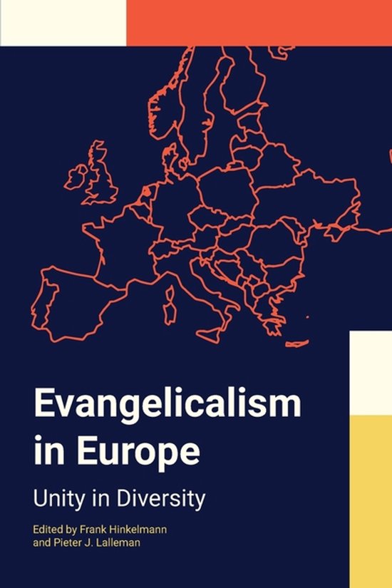 Boek 'Evangelicalism in Europe: Unity in Diversity' met een oranje gestileerde kaart van Europa op een donkerblauwe achtergrond.