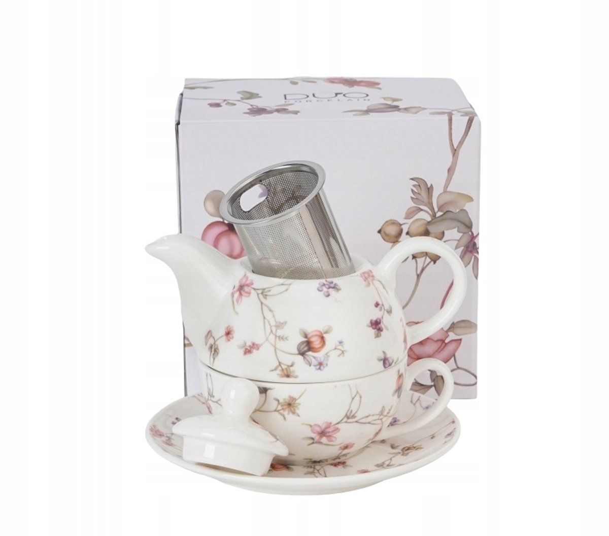 Tea for One Set Safa Bloemen Porselein met Inox Zeef