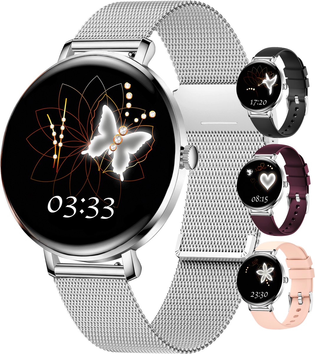 Bizoule Amor Smartwatch Dames - Zilver - AMOLED - Horloge met Belfunctie - Stappenteller - Hartslagmeter - Slaapmonitor - Multisport - Geschikt voor Android en iOS
