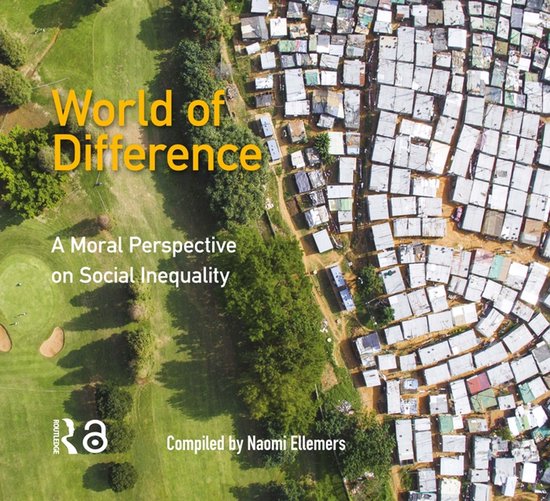 Boekomslag 'World of Difference: A Moral Perspective on Social Inequality'. Links een golfbaan, rechts een dichtbebouwde wijk.