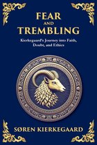 Boek "Fear and Trembling" met een gouden ram op de voorkant, met de tekst "Kierkegaard's Journey into Faith, Doubt, and Ethics".
