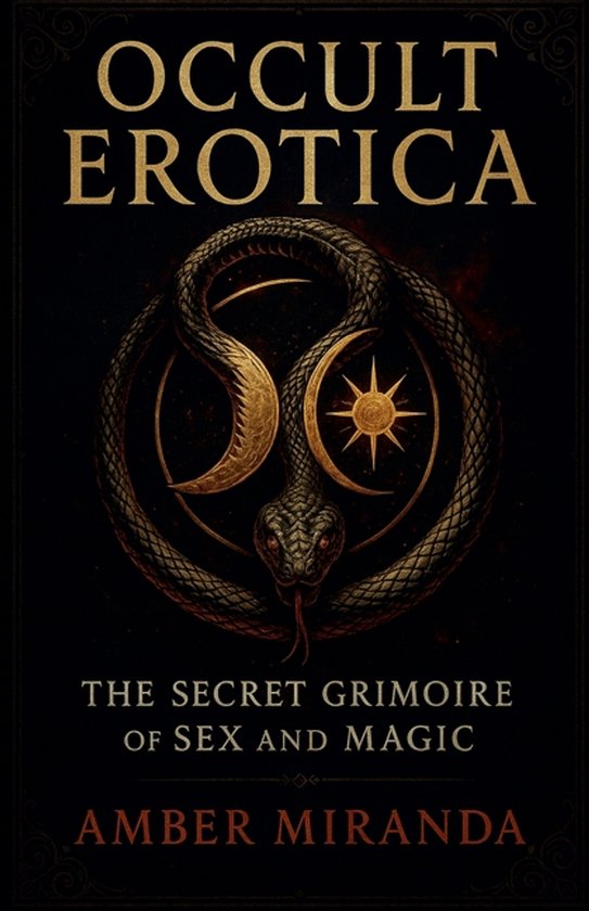 Boekomslag met de titel "OCCULT EROTICA" en een afbeelding van een slang die rond een cirkel met zon en maan is gewikkeld.