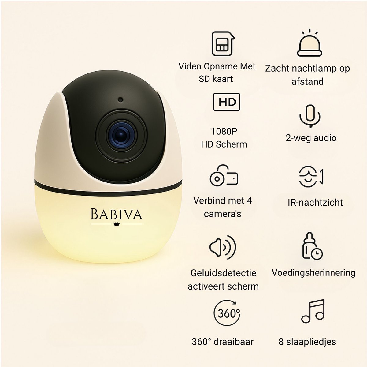 BABIVA® Premium Babyfoon met Camera - Full HD Video Opname - afbeelding 2