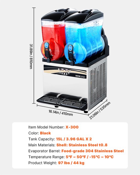 VEVOR Commerciële Slushy Machine 15Lx2 Margarita Smoothie Bevroren Drankmaker van Vevor — afbeelding 4