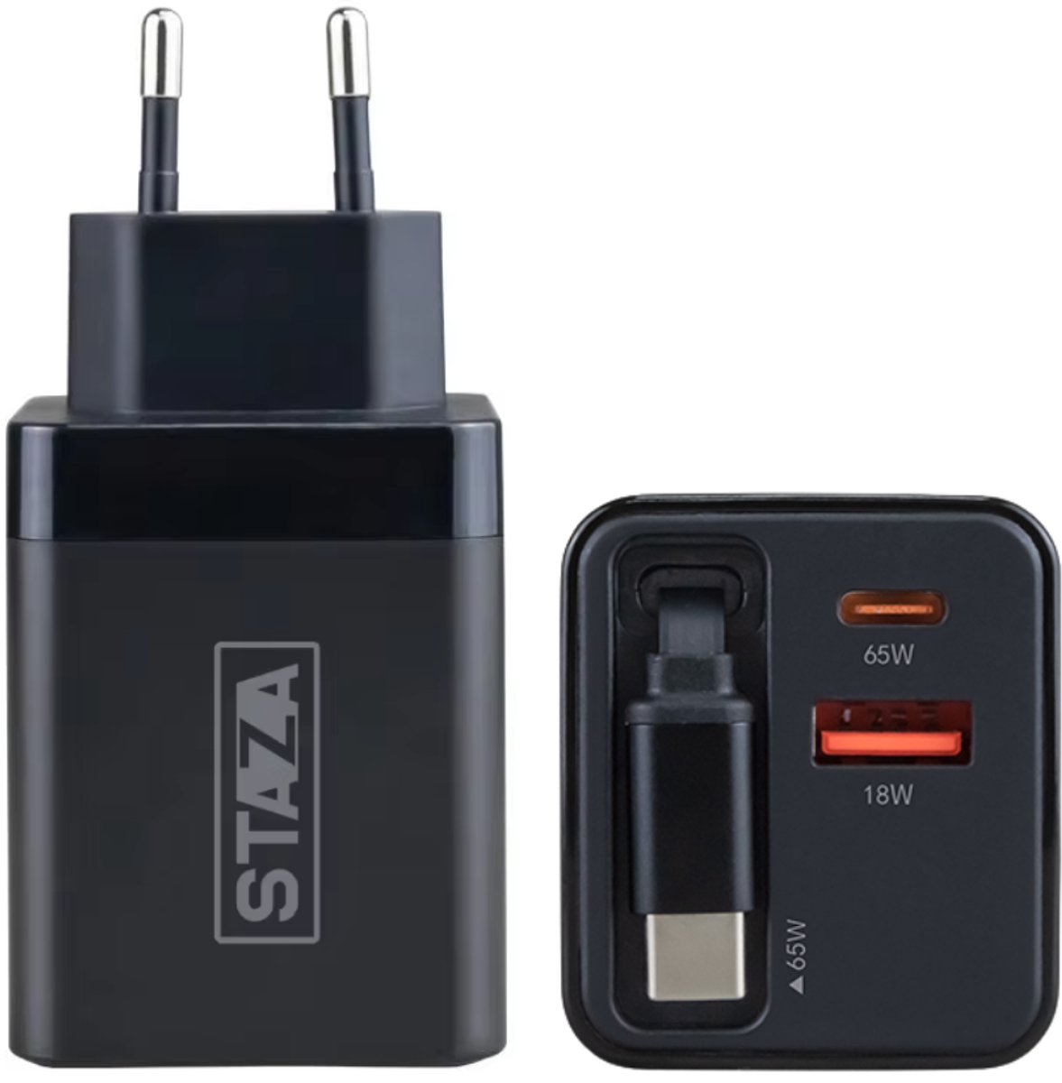 65W USB-C Snellader met Intrekbare Kabel van 60cm - Snelle Oplader geschikt voor Laptop, Tablet, Smartphone - GaN PD 3.0 & QC 3.0 Oplader