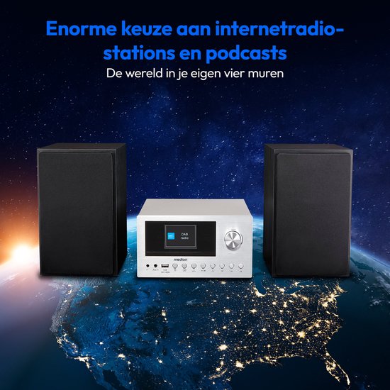MEDION P85003 Micro audiosysteem (internetradio, DAB+, PLL FM-radio, Bluetooth, USB-aansluiting, AUX, 2x150 W) zilver van Merkloos — afbeelding 3