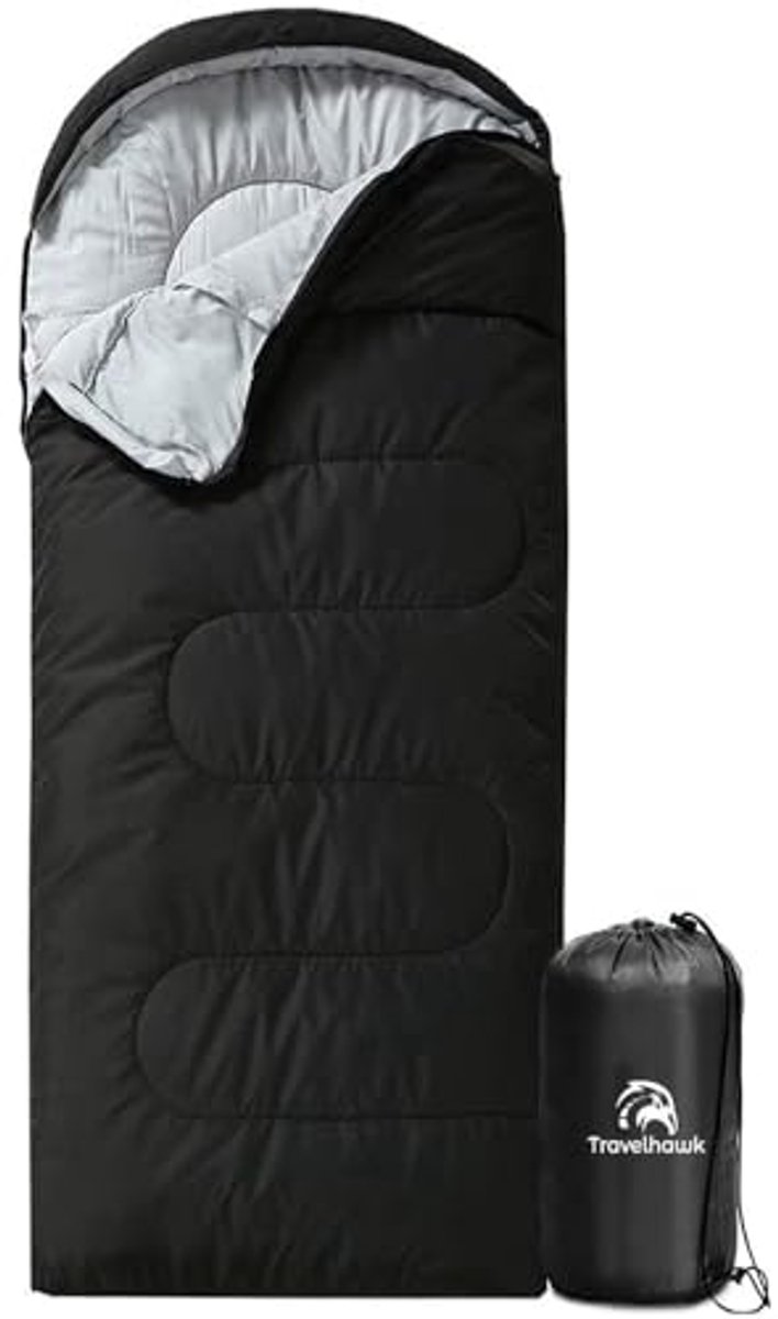 Slaapzak Dekenslaapzak - Reisdeken Kampeerzak - Outdoor Kamperen - 3-4 Seizoenen - 210 x 75 cm - Zwart