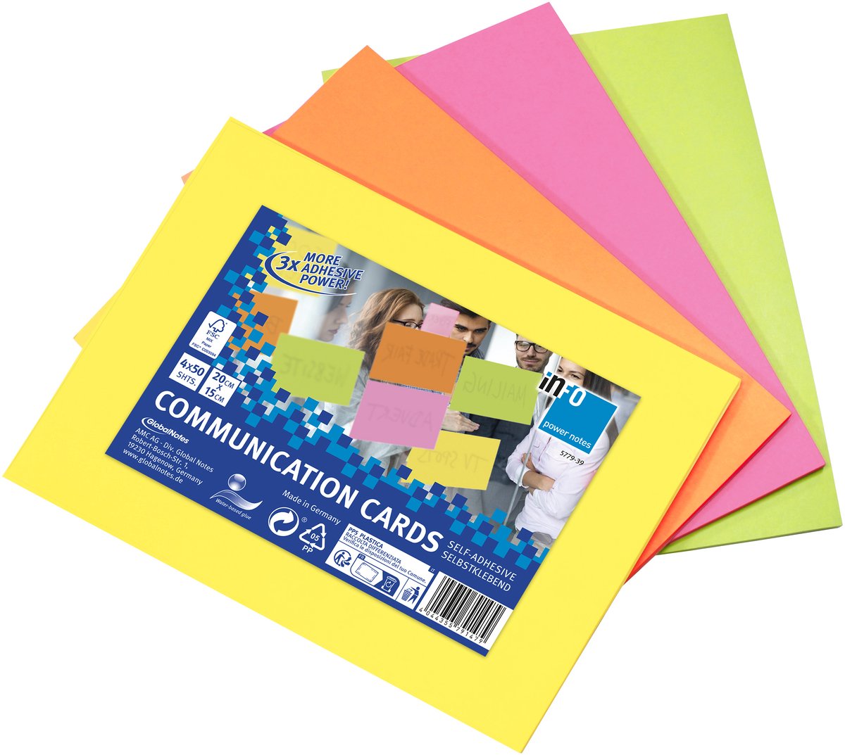 Info notes communicatiekaarten - 4 x 50 stuks - geel, oranje, roze, groen - 200x150mm - IN-5779-39