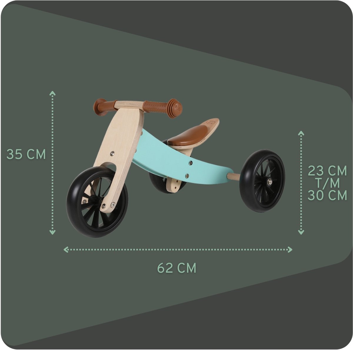 Bandits & Angels Smart Bike Loopfiets Hout 4-in-1 Mint vanaf 1 jaar - Voor Jongens en Meisjes - Houten Loop Fiets - Omkeerbaar in Driewieler en Tweewieler - Verstelbaar Zadel — afbeelding 7
