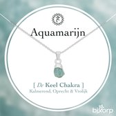 Collier Bixorp en Aquamarijn brute - Argent S925 + Pendentif en pierre précieuse - Pierre non traitée - Collier spirituel Chakra avec carte cadeau - 45 cm + 5 cm ajustable