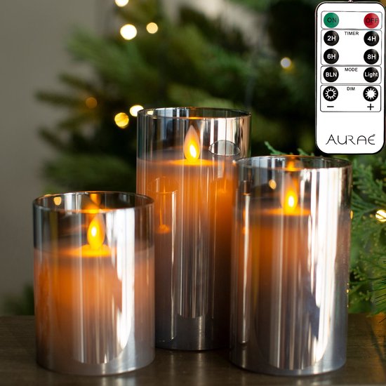 Aurae Led Kaarsen met Bewegende Vlam - 3x - Echte Wax - Afstandsbediening - 250+ Branduren - op Batterijen - Flikkerende Vlam - Timer - Kerst Kaarsen