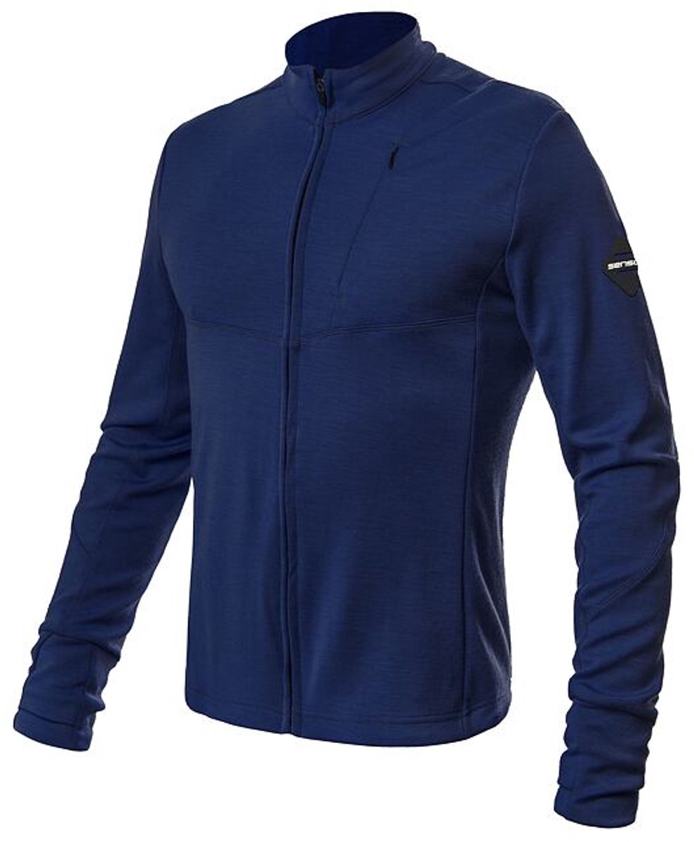 Sensor Outdoor Merino Wol Baselayer Lange Mouw Full Zip Heren Donkerblauw Large
