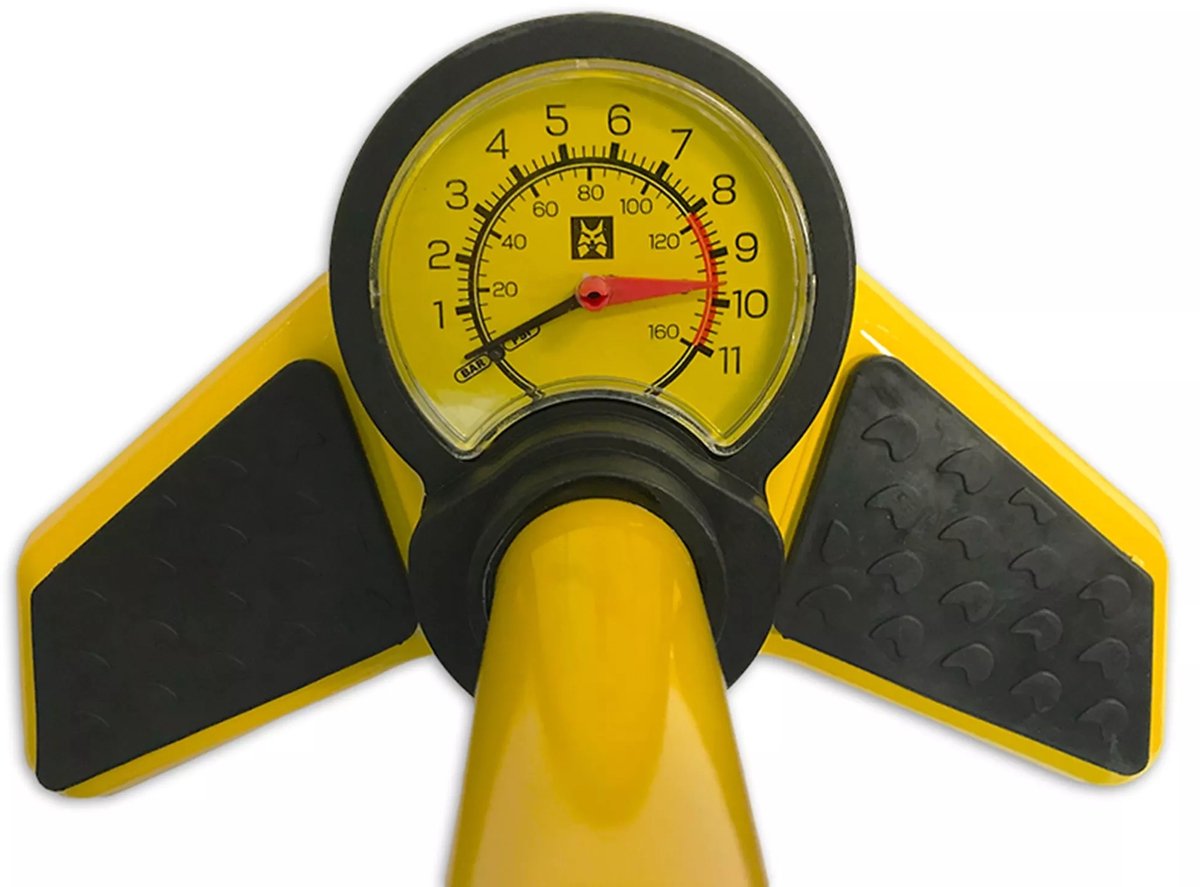 Bol.com Fietspomp Met Drukmeter 6 bar Geel Bandenpomp Presta Dunlop Schrader Ventielen aanbieding