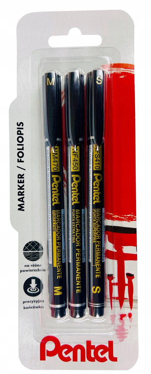 Pentel Foliopis Set 3 Stuks Zwart NFS410+NF450+NM470