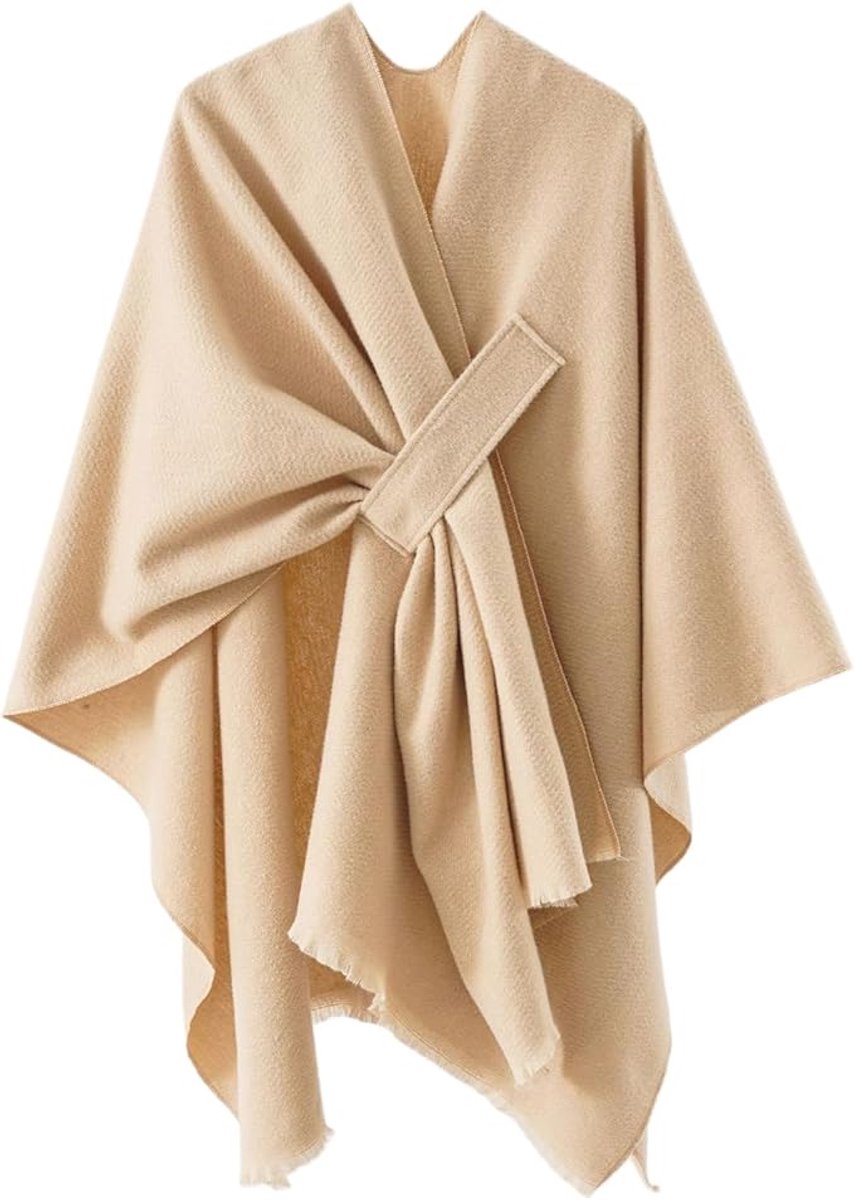 OIMG dames omslagdoek - Dames Poncho - dames sjaal - heerlijk warm - Trendy warme omslagdoekponcho - 130x150 cm - polyester - Dameskleding accessoires - voor buiten, warme omslagdoek voor bruiloften, avondjurken, bruidsshrugs - Khaki