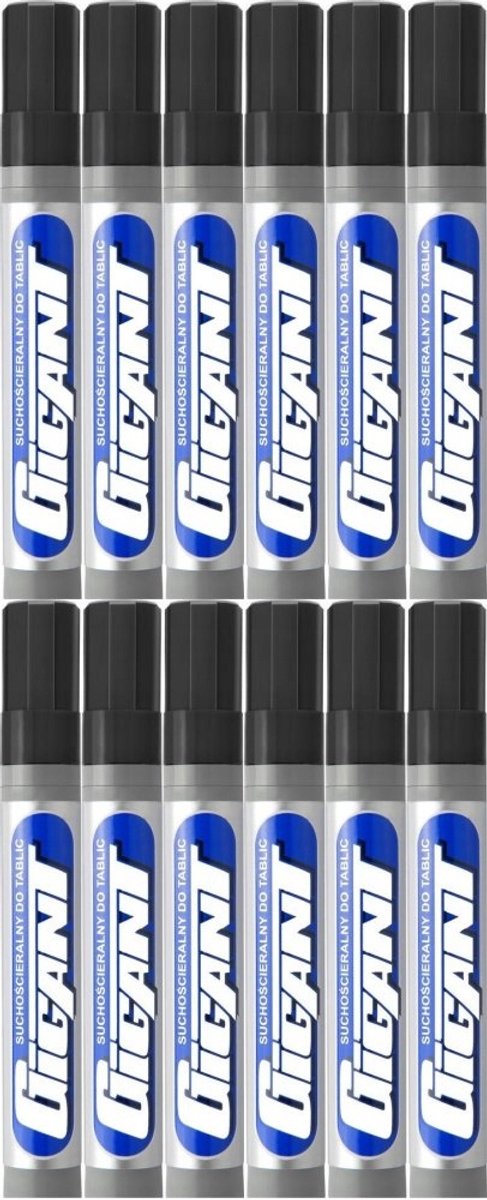 Kamet Gigant Whiteboard Markers Zwart - 12 Stuks, Afgeschuinde Punt