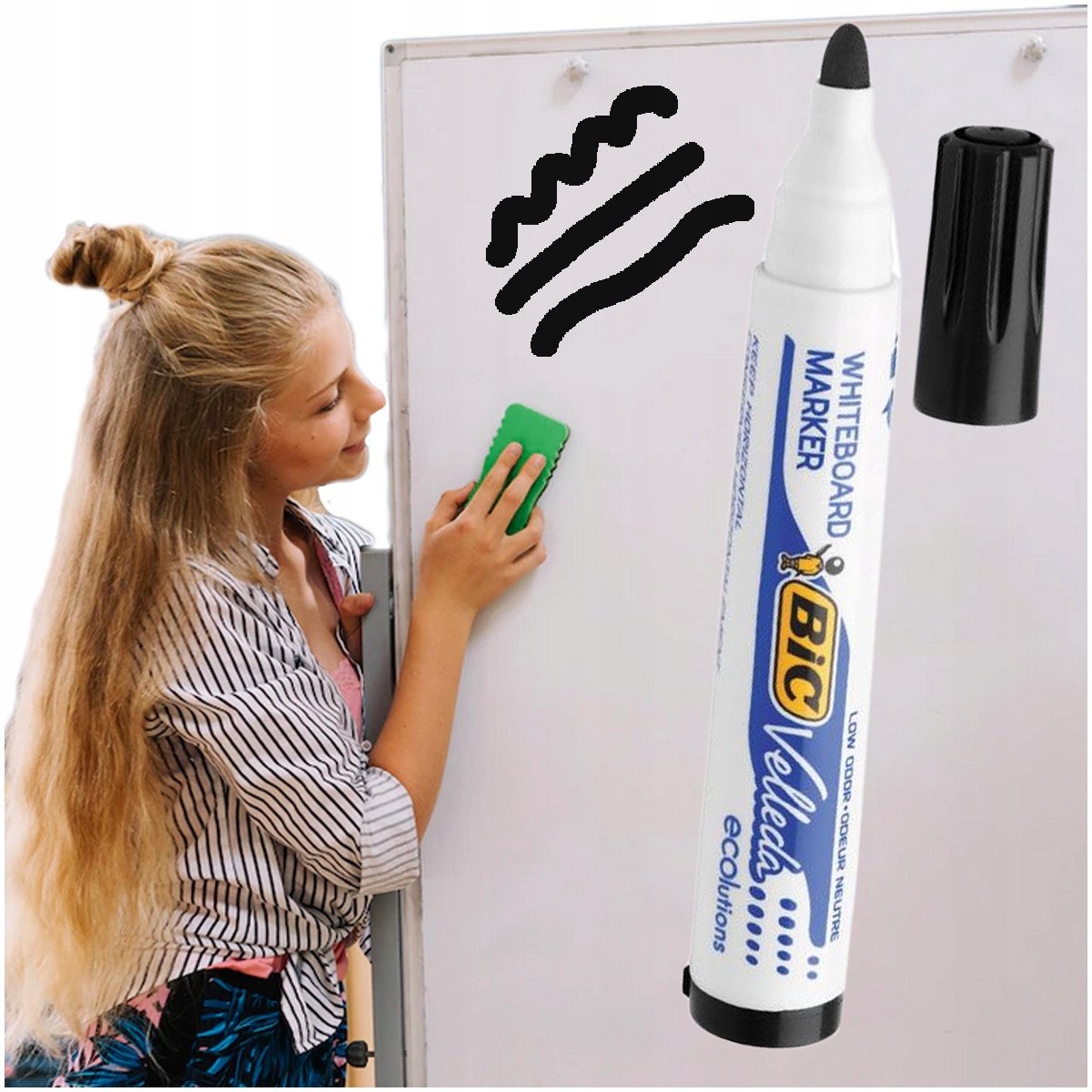 BIC Whiteboard Marker Zwart - Duurzaam & Gemakkelijk Uitwisbaar