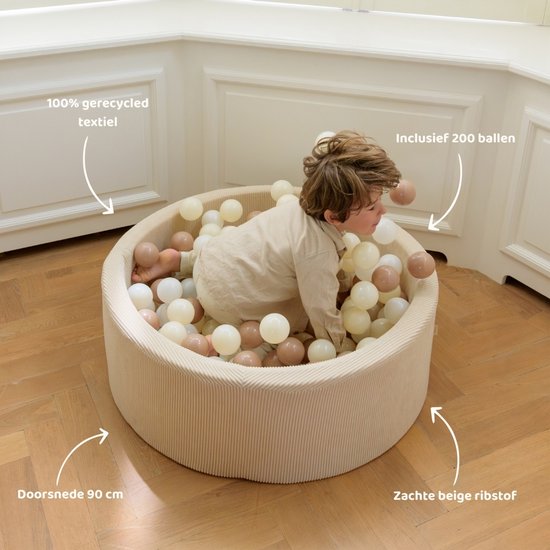 Babiem® Milou – Piscine à balles – Incl. 200 Balles – Piscine à balles – Balles pour piscine à balles – Piscine à balles Bébé – 90 cm de diamètre – Jouets 1 an – 1 à 5 ans – Beige