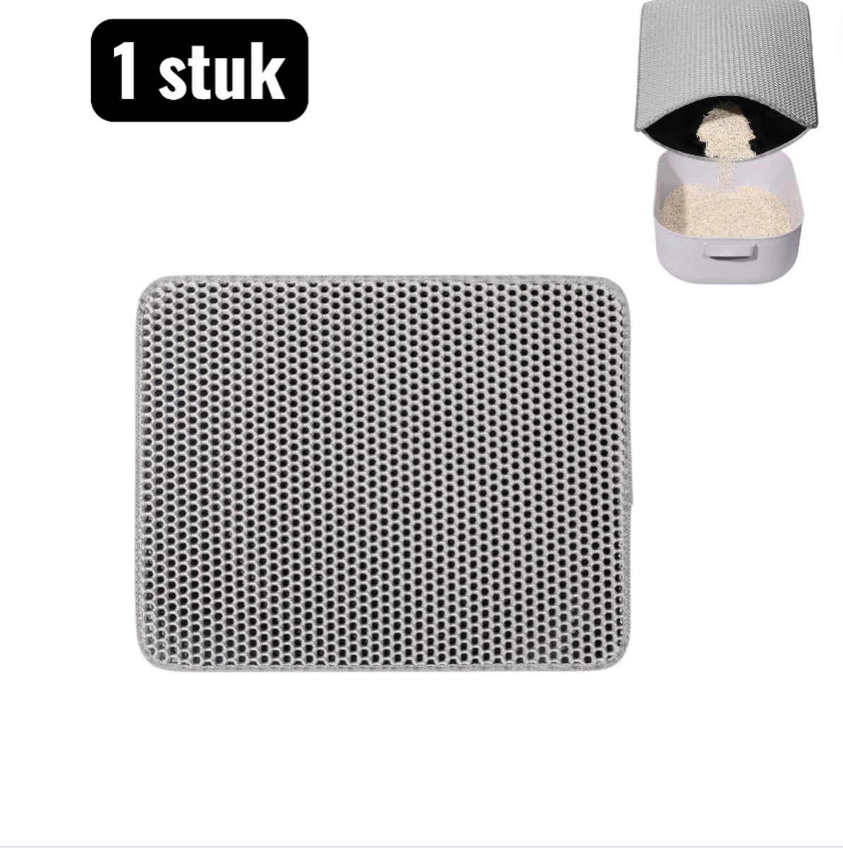 1 stuk - kattenbakmat - 55*75cm - Dubbellaagse EVA Kattengrit Mat - Opvouwbare en Wasbare Zandvanger voor Kattenbak - Antislip Onderkant - Eenvoudig Schoon te Maken - Grijs