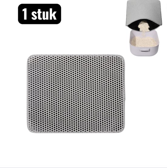 1 stuk - kattenbakmat - 55*75cm - Dubbellaagse EVA Kattengrit Mat - Opvouwbare en Wasbare Zandvanger voor Kattenbak - Antislip Onderkant - Eenvoudig Schoon te Maken - Grijs