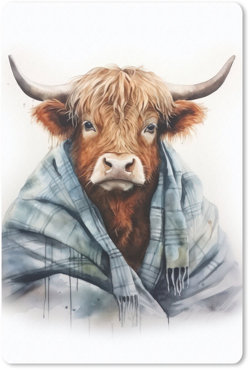Muismat 18x27 cm - Mousepad Schotse hooglander - Deken - Wit - Muismatten