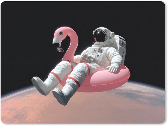 Muismat 23x19 cm - Mousepad Astronaut - Flamingo - Zwemband - Roze - Muismatten
